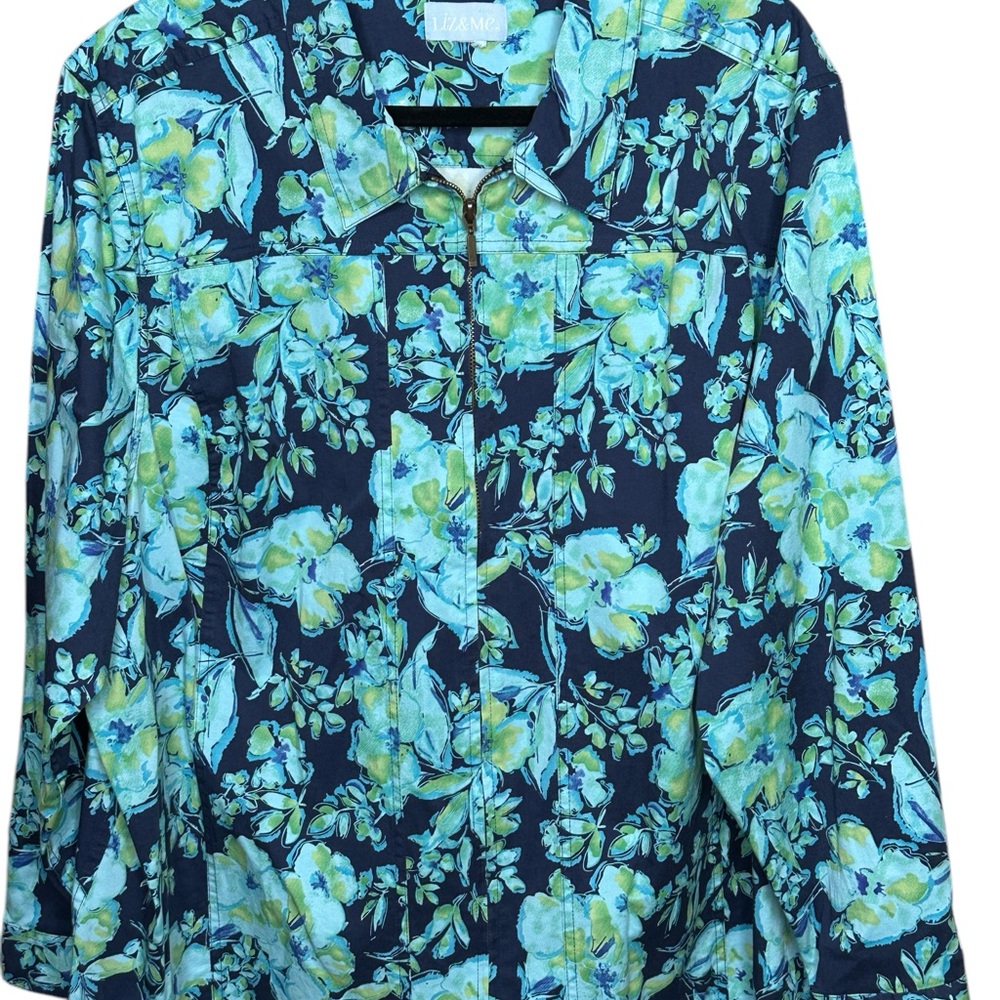 Liz & Me Floral Full zip Jacket in Blue and Green - Picture 3 of 8